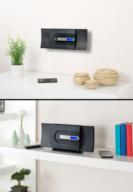 Chaîne stéréo avec radio FM et DAB+. Sur un mur