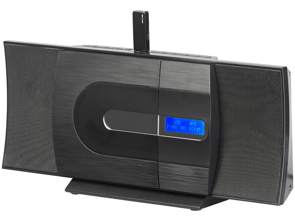 Chaîne stéréo avec radio FM et DAB+ allumée avec lun clé USB