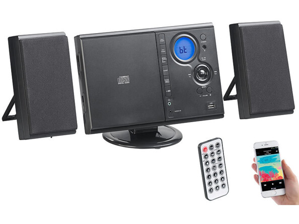 mini chaine hifi avec 2 haut parleurs sans fil lecteur cd bluetooth auvisio msx 500