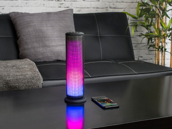 enceinte bluetooth sans fil de salon forme colonne avec effets lumineux led clubbing auvisio lss270