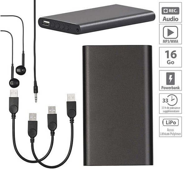 batterie USb externe avec dictaphone intégré à fonction vox automatique auvisio