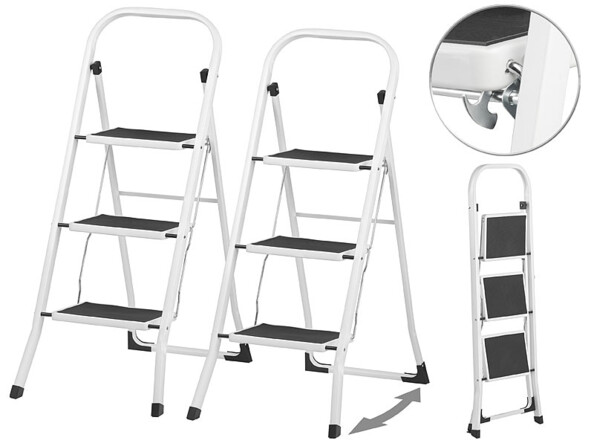 2 escabeaux avec 3 marches et barre de maintien - Supportent jusqu'à 150 kg