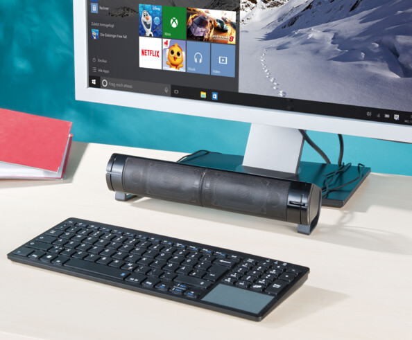 haut parleurs 2.1 pc auvisio zx1609 sur bureau mode barre de son