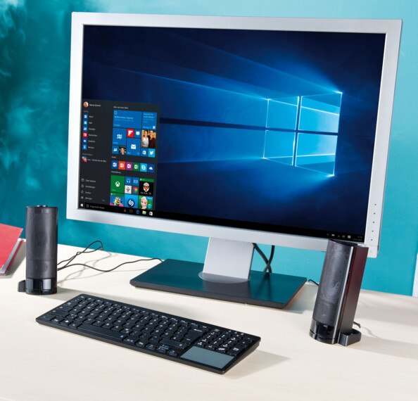 haut parleurs 2.1 pc auvisio zx1609 sur bureau mode stéréo