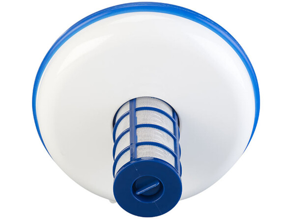Dessous de l'ioniseur rond bleu et blanc PO-160 avec filtre pour nettoyage de l'eau d'une piscine