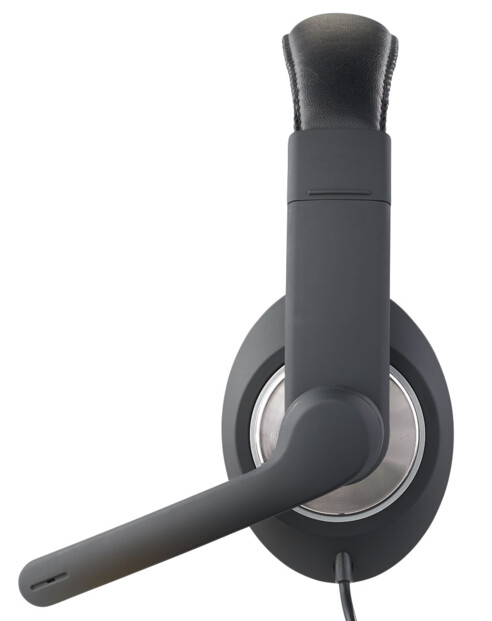 Vue de côté du casque avec micro articulé déployé