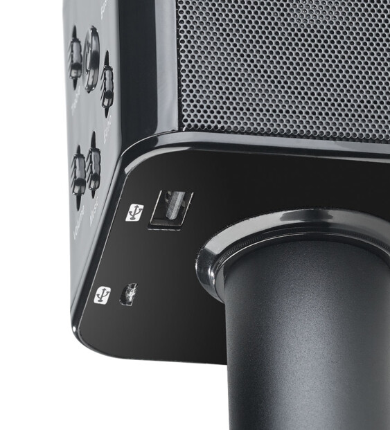 Microphone karaoké vue sur les prises USB