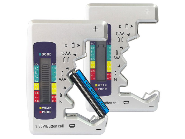 2 mini testeurs de piles AA, AAA, N, D et piles bouton 1.5 V / LR44 