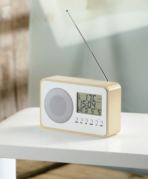 mini radio reveil fm auvisio avec compartiment a piles