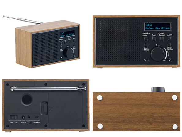 Radio-réveil numérique FM/DAB+ avec écran LCD et boîtier en bois DOR-240