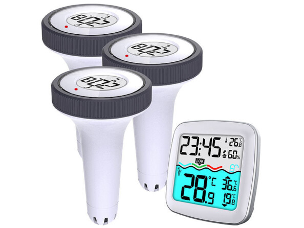 3 thermomètres flottants et étanches avec capteur et récepteur radio à écran couleur LCD pour affichage des données mesurées