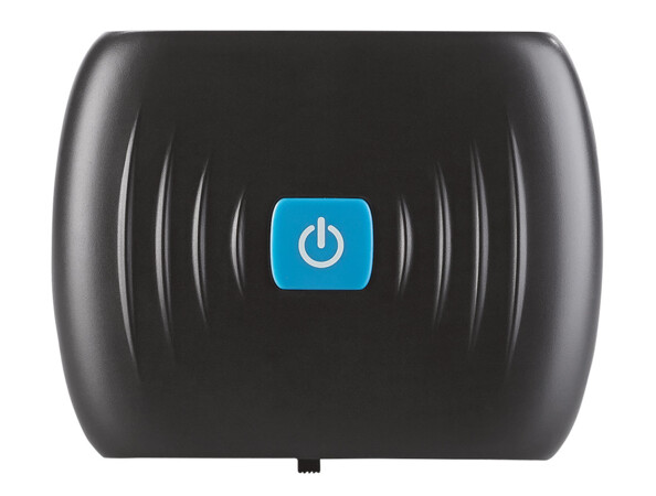 Émetteur et récepteur bluetooth 4.2 2 en 1 coloris noir et bleu avec bouton Marche/Arrêt bleu sur le dessus