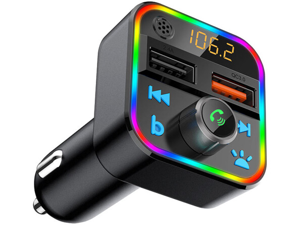 Transmetteur FM avec bluetooth 5.0 FMX-550.BT. Couleurs changeantes : l'éclairage LED réagit à la musique