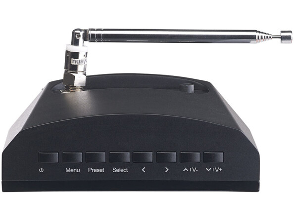 Récepteur vue du dessus avec boutons de commande et antenne rétractée