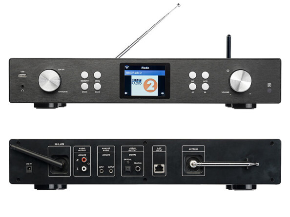 radio connectée web dab+ et fm avec afficheur digital et connectique rca optique rj45 usb et jack