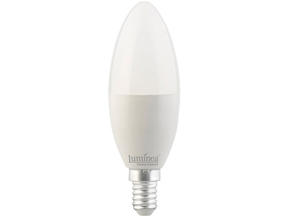 Ampoule LED connectée E14 modèle LAV-155.rgbw par Luminea Home Control.