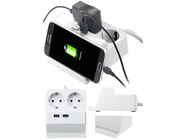 Branchez deux appareils et 2 appareils mobiles en même temps sur cette multiprise de bureau Revolt.