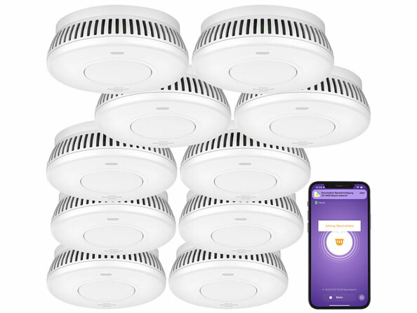 Pack de 10 détecteurs de fumée connectés 85 dB RWM-220.app de la marque VisorTech