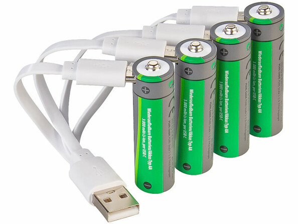 4 accumulateurs AA 2000 mAh avec port de chargement USB-C 