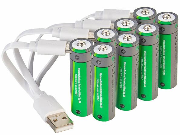 8 accumulateurs AA 2000 mAh avec port de chargement USB-C