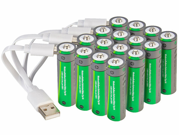 16 accumulateurs AA 2000 mAh avec port de chargement USB-C