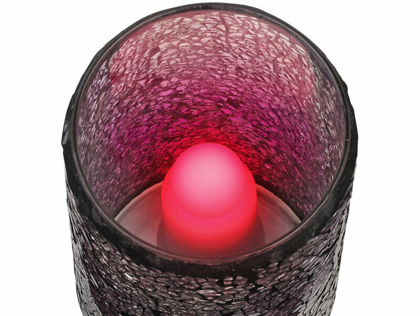 Bougeoir design en aluminium gris avec fausse bougie rouge à l'intérieur