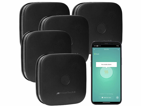 Pack de 5 détecteurs de fumée connectés à pile RWM-190.app de la marque VisorTech