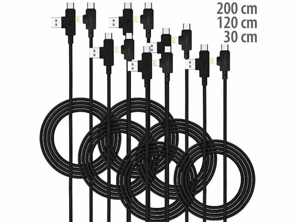Pack de 6 câbles USB-A/USB-C vers USB-C/Lightning 30/120/200 cm de la marque Callstel