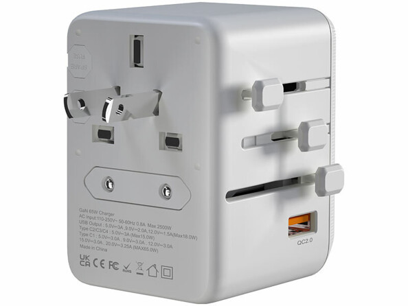 Adaptateur universel monde GaN avec port de charge USB jusqu'à 65 W