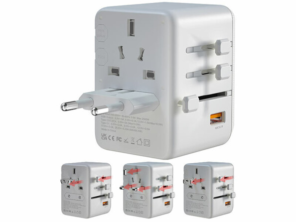 Adaptateur universel monde GaN avec port de charge USB jusqu'à 65 W