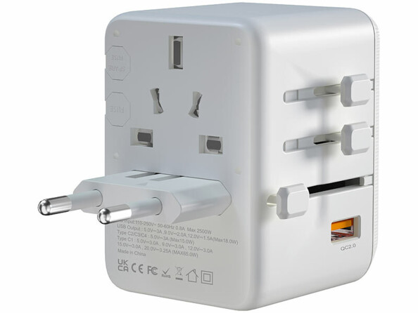 Adaptateur universel monde GaN avec port de charge USB jusqu'à 65 W