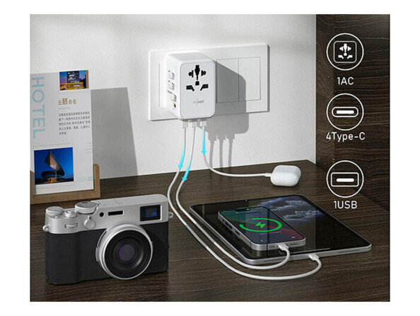 Adaptateur monde universel GaN avec port de charge USB jusqu'à 65 W