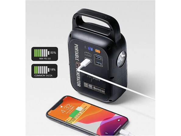 Batterie de secours 22500 mAh avec dynamo et lampe LED. Quick Charge 3.0, 4 fois plus rapide que le classique