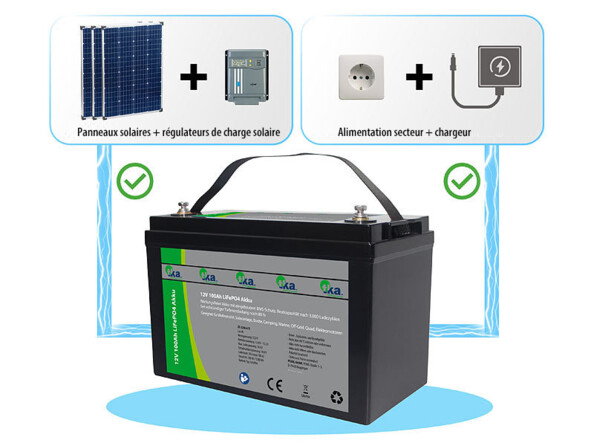 Batterie LiFePO4 12 V / 100 Ah / 1280 Wh et schéma explicatif