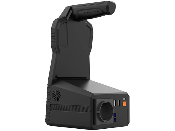 Vue de dos la batterie nomade avec prise de chargement