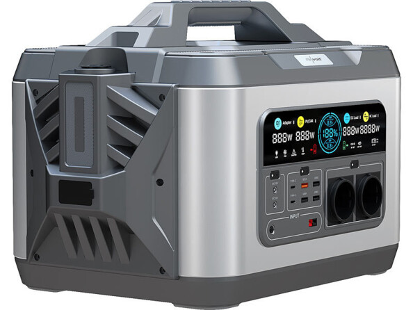 Vue en biais du côté droit du générateur solaire avec deux prises Anderson pour branchement à un panneau solaire