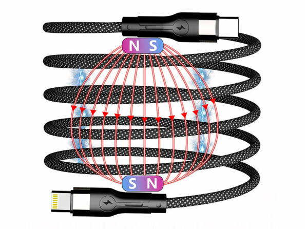 câble magnétique USB-C Lightning auto-enroulable 1 m