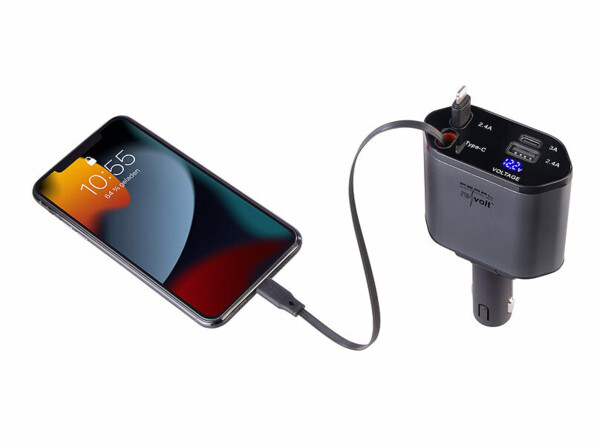 Chargeur allume-cigare 12 / 24 V 66 W USB-C / USB-A / Lightning pour 4 appareils