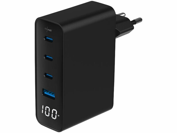 Chargeur secteur GaN USB-A/USB-C 100 W 4 ports avec écran LED