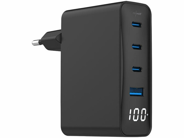 Chargeur secteur GaN USB-A/USB-C 100 W 4 ports avec écran LED