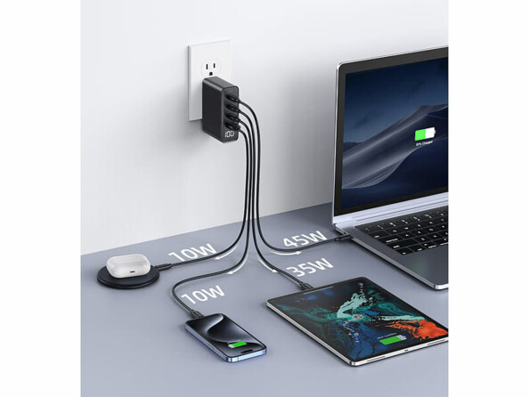 Chargeur secteur GaN USB-C 100 W 4 ports avec écran