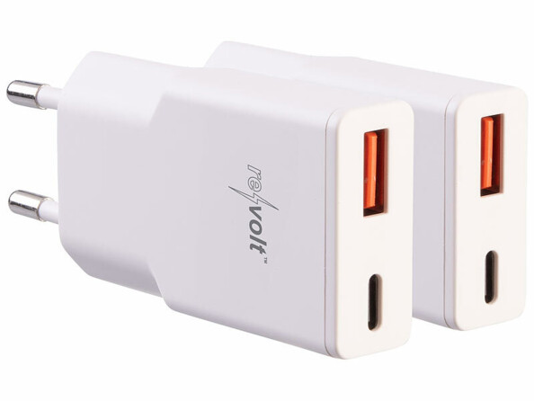 2 chargeurs secteur GaN USB-A / USB-C Power Delivery 20 W - coloris blanc