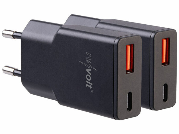 2 chargeurs secteur GaN USB-A / USB-C Power Delivery 20 W - coloris noir