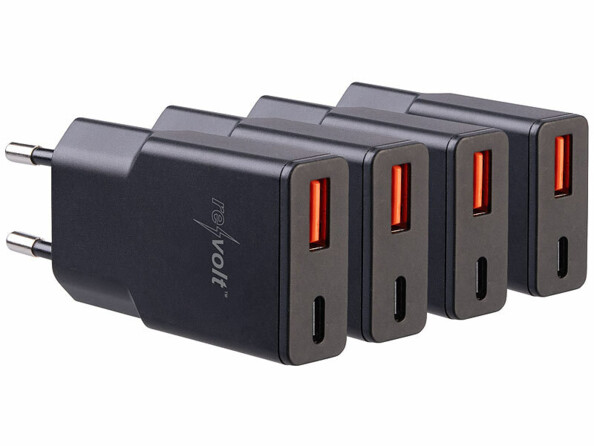 4 chargeurs secteur GaN USB-A / USB-C Power Delivery 20 W - coloris noir