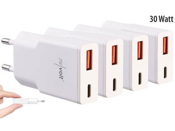 4 chargeurs secteur GaN USB-A / USB-C Power Delivery 30 W - coloris blanc