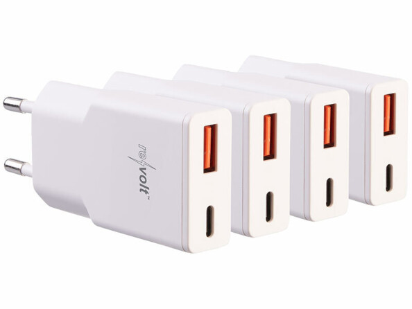4 chargeurs secteur GaN USB-A / USB-C Power Delivery 30 W - coloris blanc