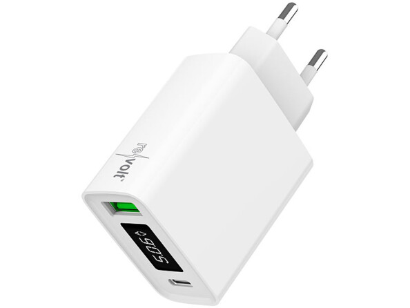 Chargeur secteur USB-A et USB-C 30 W avec indicateur sur écran LED - Blanc