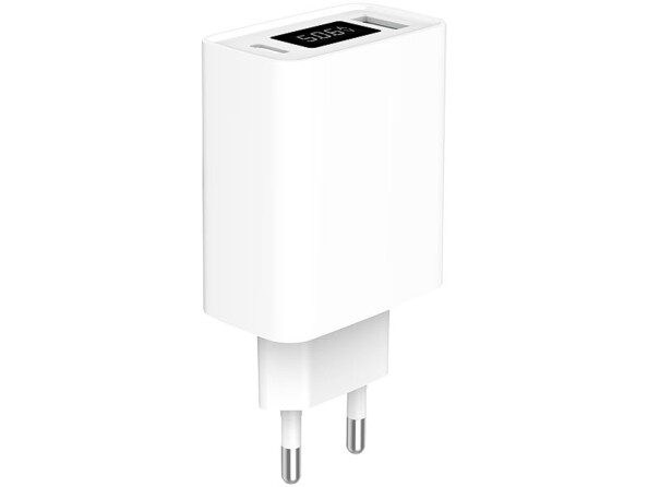 Chargeur secteur USB-A et USB-C 30 W avec indicateur sur écran LED - Blanc