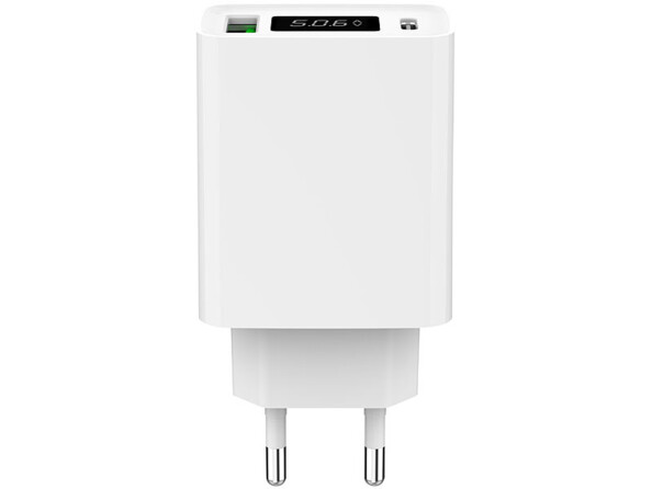 Chargeur secteur USB-A et USB-C 30 W avec indicateur sur écran LED - Blanc