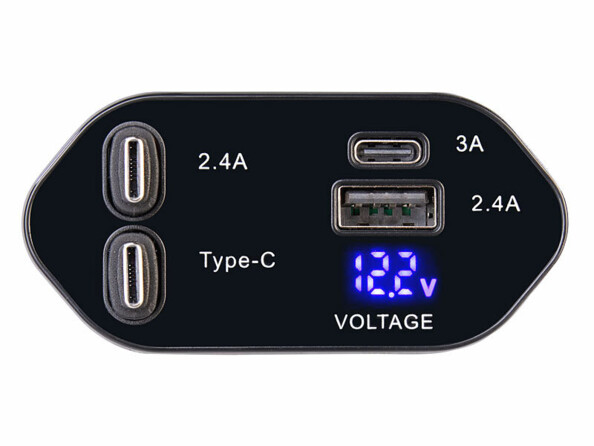 Chargeur USB allume-cigare 66 W USB-C & USB-A avec câbles enrouleur